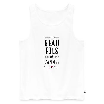 Beau Fils - Beau-Fils - Famille - Mariage - Tshirt - Men's Premium Organic Tank Top - white - Front - AI Model Male 178 light (178cm)
