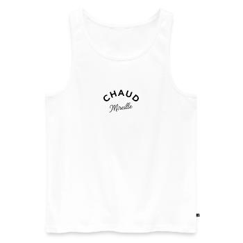 Chaud Mireille – Design typographique humoristique - Débardeur bio Premium Homme - blanc - Devant - AI Model Male 178 light (178cm)