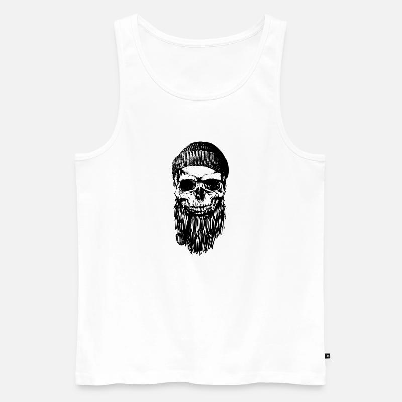Hipster Totenkopf Matrose Bart Pfeife - Männer Premium Bio Tank Top - Weiß