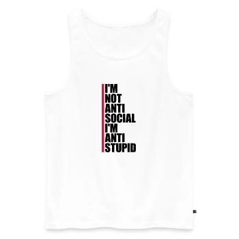 not antisocial anti stupid - Männer Premium Bio Tank Top - Weiß - Vorne - AI Model Male 178 light (178cm)
