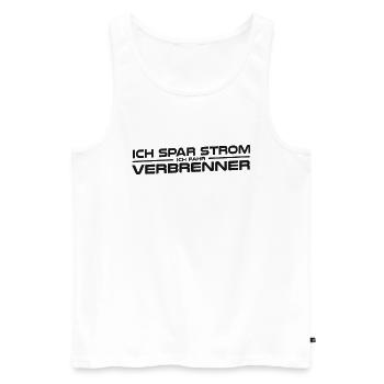 Natürlich spare ich Strom Ich fahre Verbrenner - Männer Premium Bio Tank Top - Weiß - Vorne - AI Model Male 178 light (178cm)