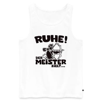 Ruhe! Der Meister zielt! Bogenschießen Bogensport - Männer Premium Bio Tank Top - Weiß - Vorne - Michal (187cm)