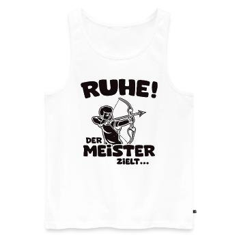 Ruhe! Der Meister zielt! Bogenschießen Bogensport - Männer Premium Bio Tank Top - Weiß - Vorne - Michal (187cm)