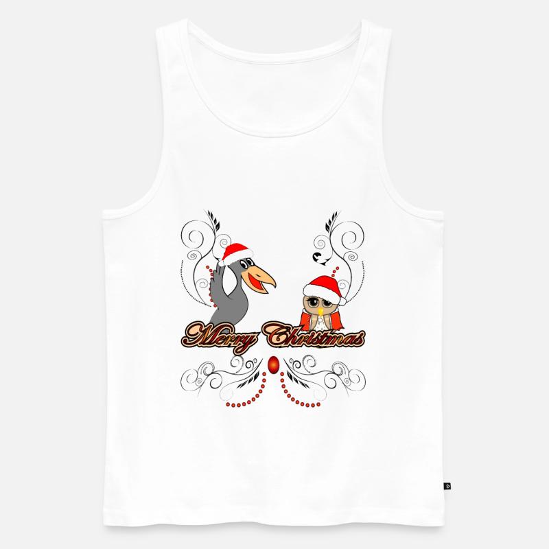Lustige Eule der frohen Weihnachten mit Krähe - Männer Premium Bio Tank Top - Weiß