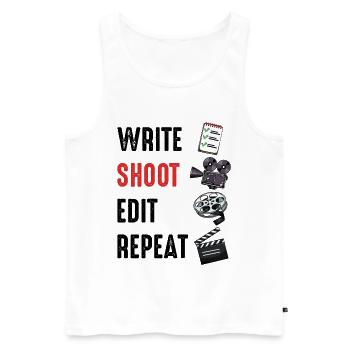 Filmdreh-Set: Reel & Klappe - Männer Premium Bio Tank Top - Weiß - Vorne - Michal (187cm)