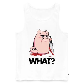 Blutiger Messer-Pig mit schwarzem Humor - Männer Premium Bio Tank Top - Weiß - Vorne - Michal (187cm)