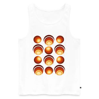 Motif de boule rétro des années 70 Orange Marron - Débardeur bio Premium Homme - blanc - Devant - AI Model Male 178 light (178cm)
