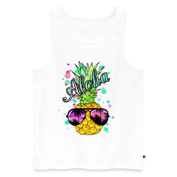 Ananas Aloha avec lunettes de soleil - Débardeur bio Premium Homme - blanc - Devant - AI Model Male 178 light (178cm)