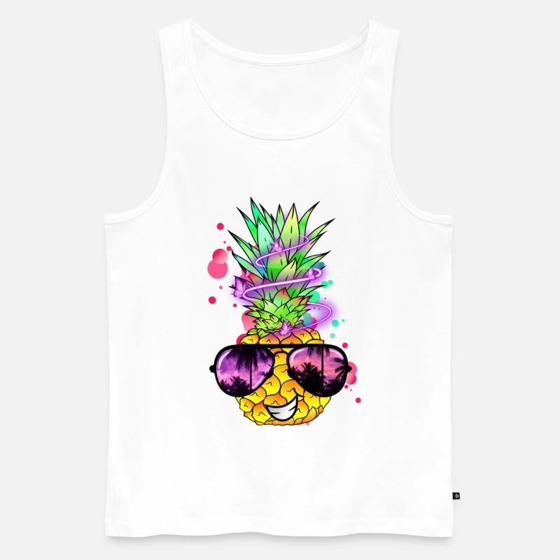 coole Ananas mit Neon Spirale - Männer Premium Bio Tank Top - Weiß