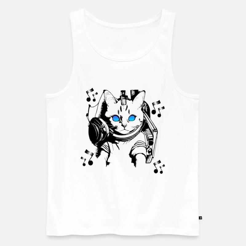 DJ Katze mit Kopfhörern - Männer Premium Bio Tank Top - Weiß