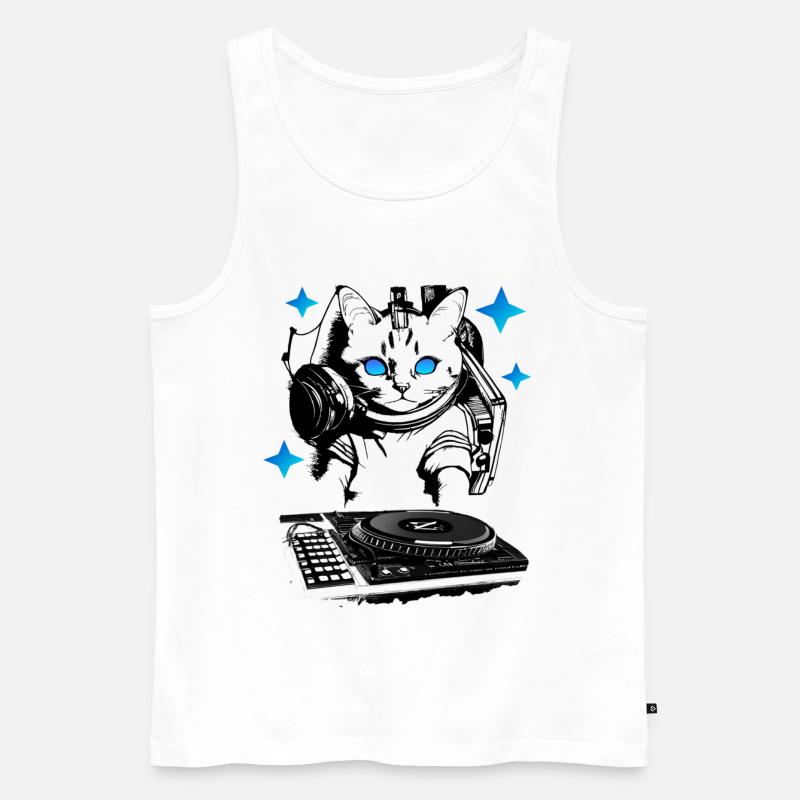 DJ Katze mit Mischpult - Männer Premium Bio Tank Top - Weiß