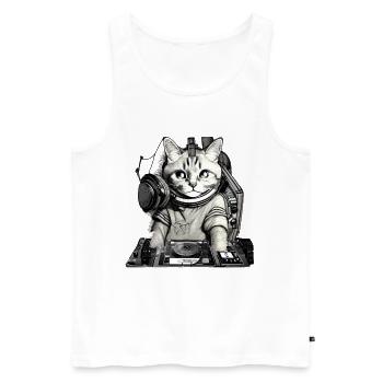 DJ Katze mit Mischpult - Männer Premium Bio Tank Top - Weiß - Vorne - AI Model Male 178 light (178cm)