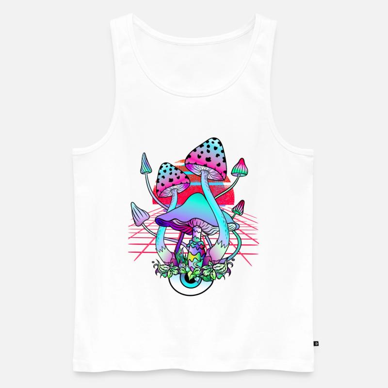 Psychedelische Pilze - Retro Wave Sunset - Männer Premium Bio Tank Top - Weiß