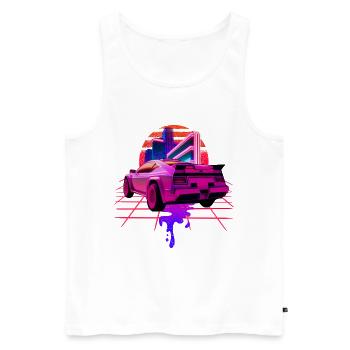 Rétro Wave Sports Car Vaporwave Sunset - Débardeur bio Premium Homme - blanc - Devant - AI Model Male 178 light (178cm)