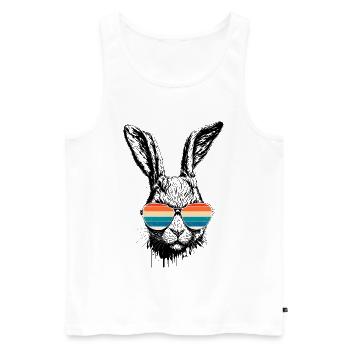 Lapin rétro avec lunettes de soleil oreilles de lapin de Pâques - Débardeur bio Premium Homme - blanc - Devant - Michal (187cm)