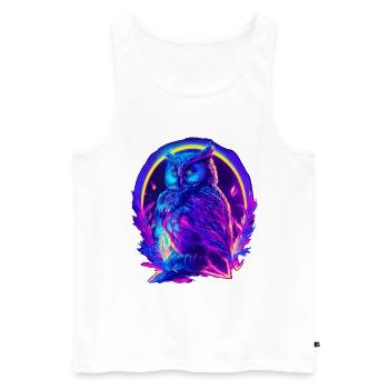 Mystisch leuchtende Eule Neon Synthwave - Männer Premium Bio Tank Top - Weiß - Vorne - AI Model Male 178 light (178cm)