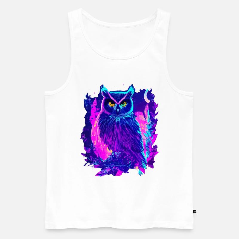 Neon leuchtende Eule Synthwave - Männer Premium Bio Tank Top - Weiß