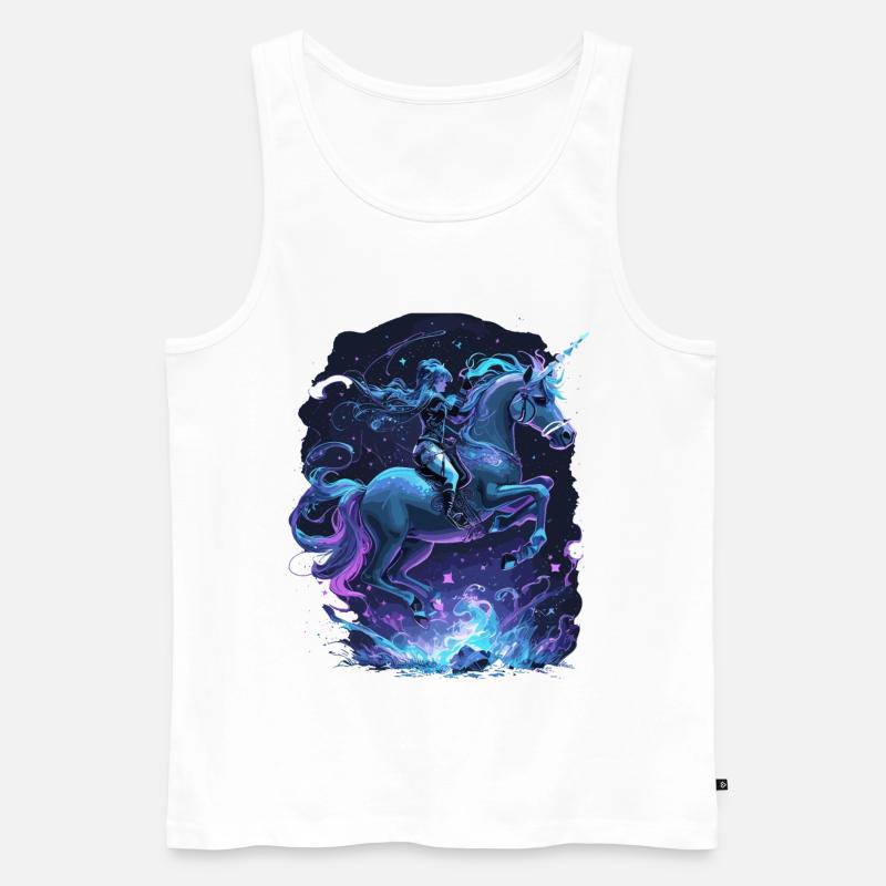 Mystisches Einhorn mit Reiterin - Männer Premium Bio Tank Top - Weiß
