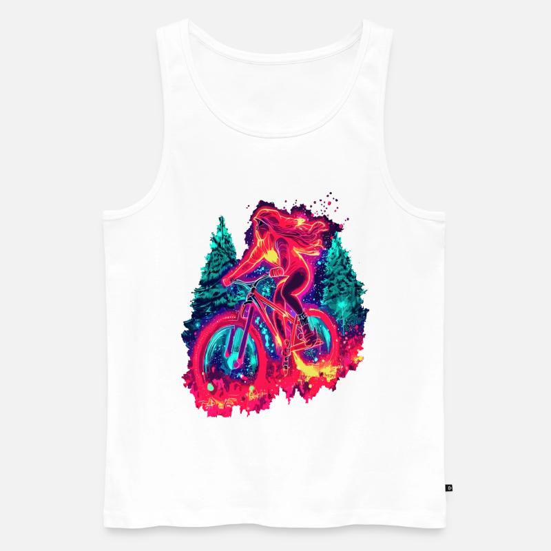 Synthwave Mountainbike Mädchen Waldfahrt - Männer Premium Bio Tank Top - Weiß