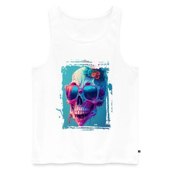 Totenkopfdame mit Sonnenbrille - Männer Premium Bio Tank Top - Weiß - Vorne - AI Model Male 178 light (178cm)