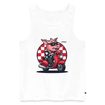 Sur mon scooter sur la route : Le cochon cyclomoteur - Débardeur bio Premium Homme - blanc - Devant - Michal (187cm)