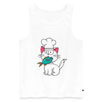 Cat, Fish, Cook, Cooking, Home Cook, Cats, Fish - Men's Premium Organic Tank Top - white - Front - Michal (187cm)