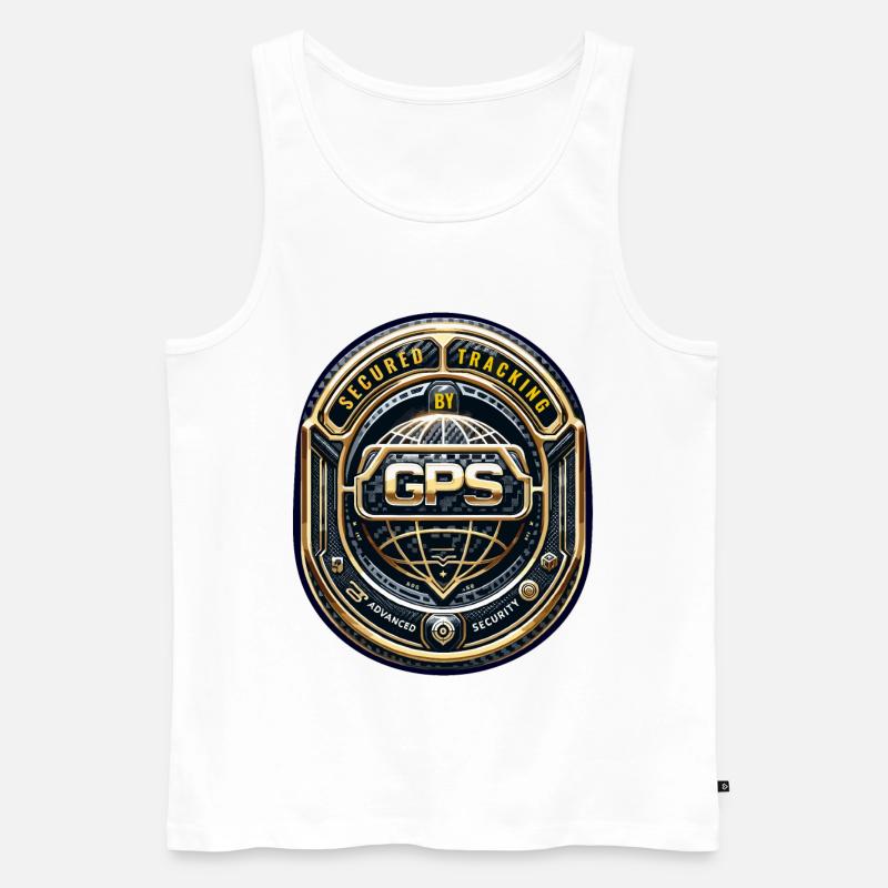 GPS-Tracking Warnaufkleber - Männer Premium Bio Tank Top - Weiß