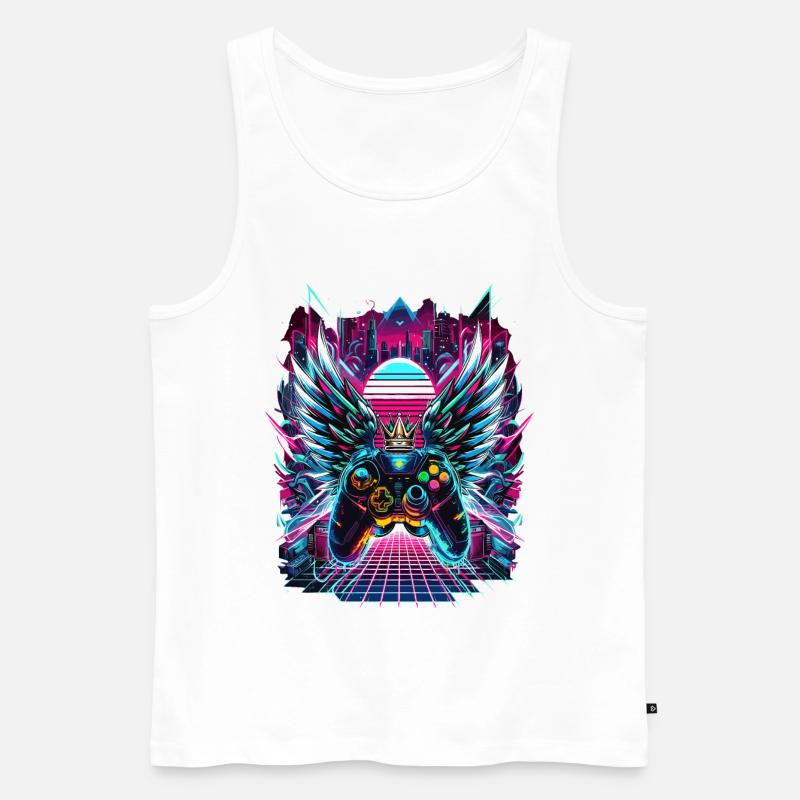 Synthwave Sunset Gamer Controller - Männer Premium Bio Tank Top - Weiß