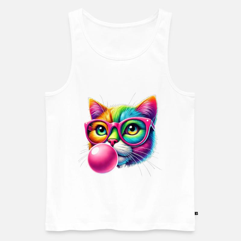 Bunte Katze mit Brille und Kaugummi-Design - Männer Premium Bio Tank Top - Weiß