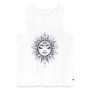 Boho Soleil Bohème Visage Soleil Spiritualité - Débardeur bio Premium Homme - blanc - Devant - AI Model Male 178 light (178cm)