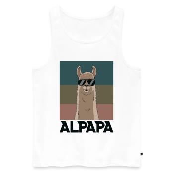 Papa Alpaga Papa Drôle Lama Cadeau de Fête des Pères - Débardeur bio Premium Homme - blanc - Devant - AI Model Male 178 light (178cm)