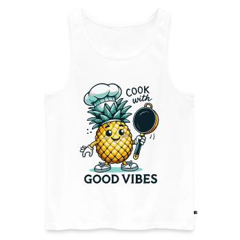 Cuisinez avec joie Ananas Chef Happy Cooking - Débardeur bio Premium Homme - blanc - Devant - AI Model Male 178 light (178cm)