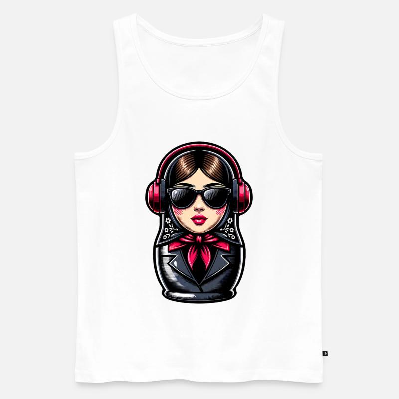 Matroschka mit Kopfhörern - Männer Premium Bio Tank Top - Weiß