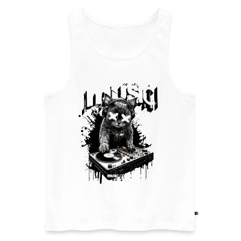 Musique Chat DJ Fête Platines Fun - Débardeur bio Premium Homme - blanc - Devant - Michal (187cm)