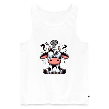 Funny Confused Cow Cartoon Clumsy Googly Eyes - Men's Premium Organic Tank Top - white - Front - AI Model Male 178 light (178cm)