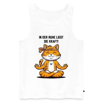 In der Ruhe liegt die Kraft lustige Yoga Katze - Männer Premium Bio Tank Top - Weiß - Vorne - Michal (187cm)