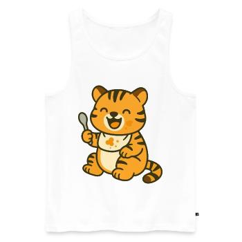 Repas avec bébé tigre - Débardeur bio Premium Homme - blanc - Devant - Michal (187cm)