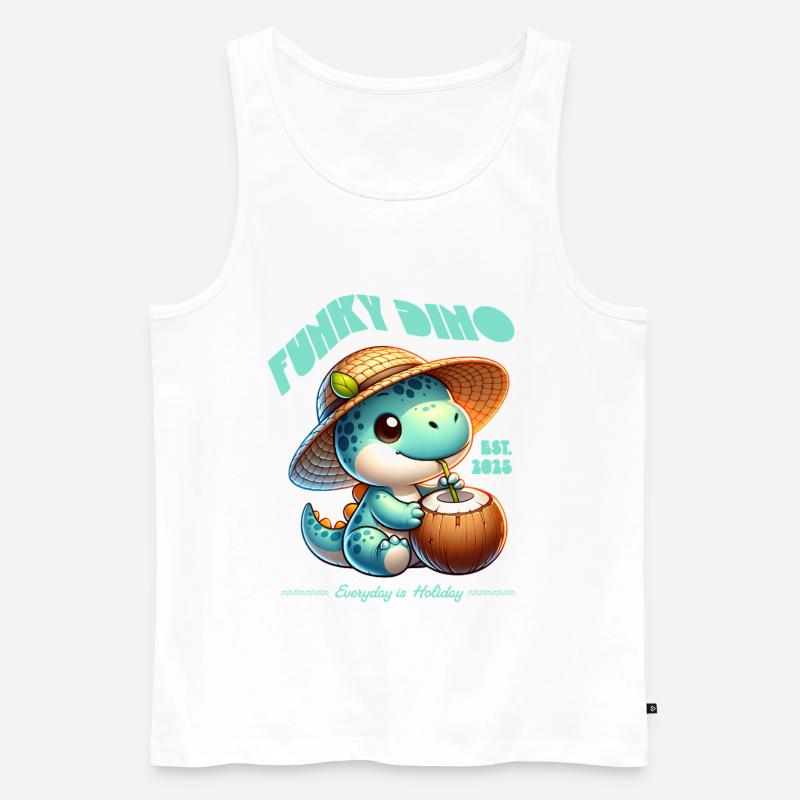 Funky Dino Kokosnuss - Männer Premium Bio Tank Top - Weiß