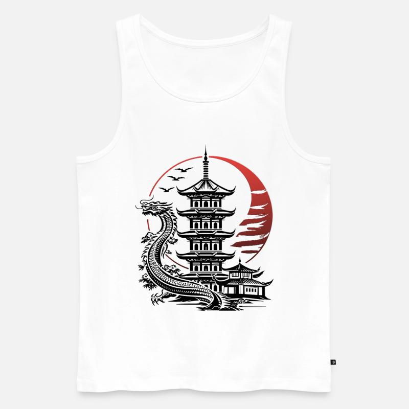 Pagode japan - drache - Männer Premium Bio Tank Top - Weiß