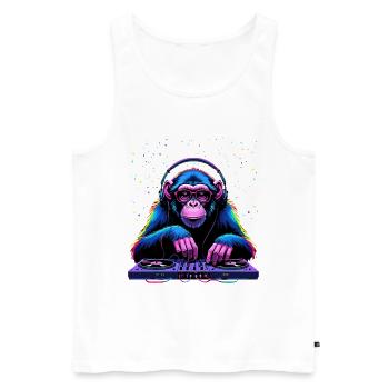 Bunter DJ-Affe mit Kopfhörern und Brille - Männer Premium Bio Tank Top - Weiß - Vorne - AI Model Male 178 light (178cm)