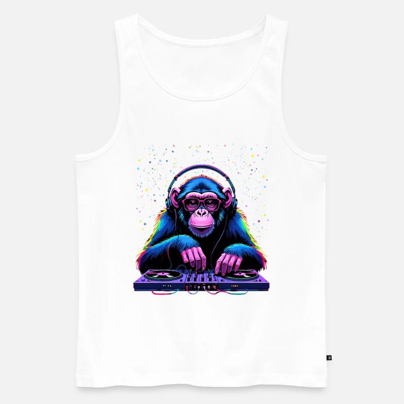 Bunter DJ-Affe mit Kopfhörern und Brille - Männer Premium Bio Tank Top - Weiß