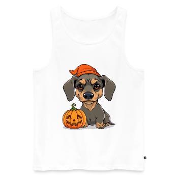 Halloween Dachshund with Pumpkin: Cartoon Illustration - Men's Premium Organic Tank Top - white - Front - Michal (187cm)