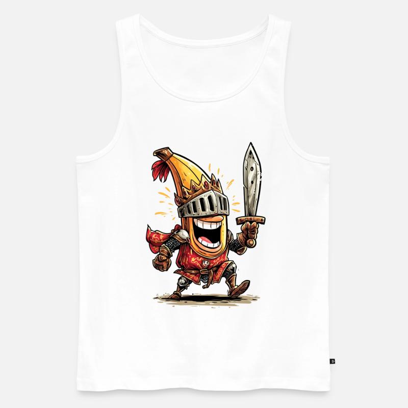 Comic Ritter mit Schwert und Helm - Männer Premium Bio Tank Top - Weiß
