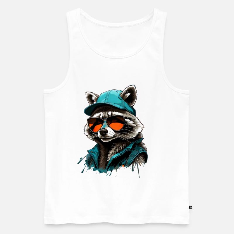 Cooler Waschbär mit Sonnenbrille und Cap - Männer Premium Bio Tank Top - Weiß