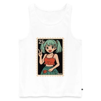 Illustration de cachet postal de fille d’anime - Débardeur bio Premium Homme - blanc - Devant - Michal (187cm)