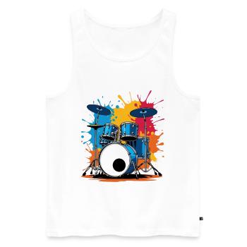 Imprimé tambour coloré avec des explosions de couleurs - Débardeur bio Premium Homme - blanc - Devant - Michal (187cm)