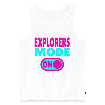 Explorers Mode ON – For real world explorers - Men's Premium Organic Tank Top - white - Front - AI Model Male 178 light (178cm)