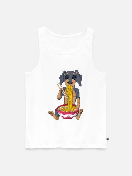 Funny Dachshund Eating Ramen Noodles Cartoon - Men's Premium Organic Tank Top - white