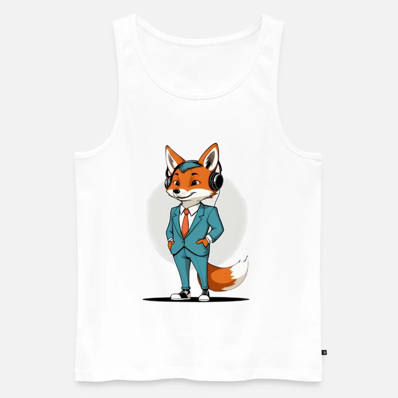 Fuchs im Anzug mit Kopfhörern - Männer Premium Bio Tank Top - Weiß