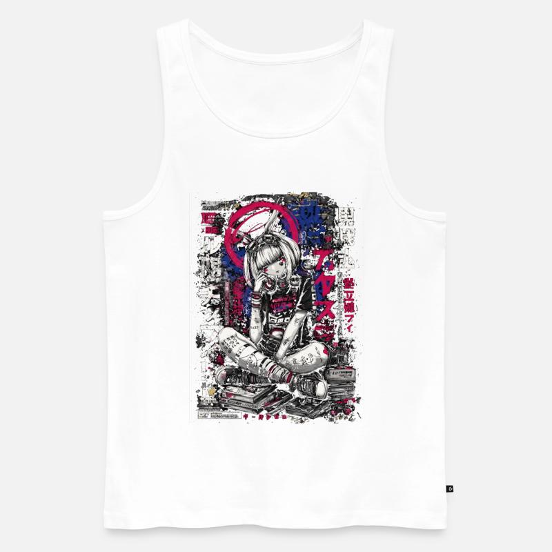 Cyberpunk Mädchen mit Graffiti-Design - Männer Premium Bio Tank Top - Weiß